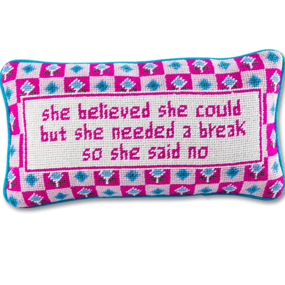She Needed a Break Needlepoint Pillow. Velvet backing.